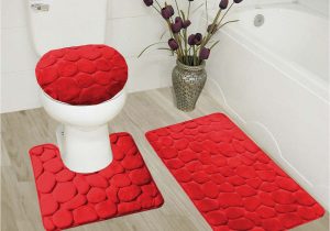 Red Fluffy Bathroom Rugs Rock Red 3 Piece Embossed Bathroom Rug Set Super soft