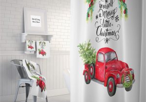 Red Truck Christmas Bath Rug Christmas Red Truck with Tree Shower Curtain Bath Mat