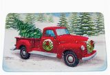 Red Truck Christmas Bath Rug Classic Red Pickup Truck Holiday Bath Mat with Rubber Back