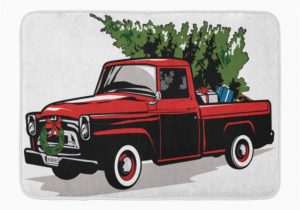 Red Truck Christmas Bath Rug Laddke Red Christmas Holiday Truck Tree Vintage Old Pickup