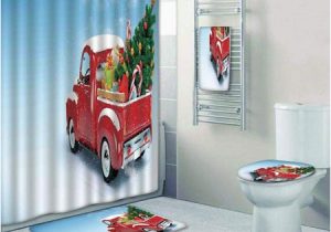 Red Truck Christmas Bath Rug Prtau Christmas Red Classical Pickup Truck with Tree Gifts