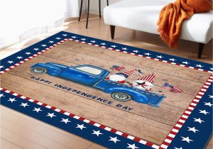 Room and Board area Rugs area Rugs for Living Room Bedroom Decor, Independence Day Blue Truck with Gnome Retro Wooden Board area Rug Floor Mat,non Slip Rugs Non-shedding …