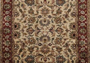 Round area Rug with Fringe Floral Agra Beige oriental area Rug Wool Hand Tufted Dining Room Carpet 5×8 Ft