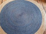 Round Blue Jute Rug 120x120cm Round Circular Blue with Beige Natural Jute Circle