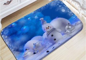 Round Christmas Bath Rugs Christmas Snowman Snowball Print Skidproof Flannel Bath Rug