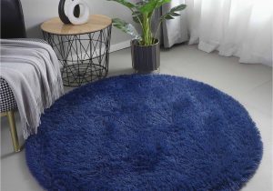 Round Dark Blue Rug 4×4 Navy Blue Fluffy Round Rug for Living Room Luxurious Circle Carpet for Bedroom Shaggy Plush soft Grey Round Rug Home Decoration Carpets (4×4, Navy …