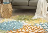 Round Indoor Outdoor area Rugs Nourison Aloha Indoor/outdoor Tropical Floral Turquoise Multicolor 5’3″ X Round area Rug, (5′ Round)