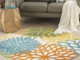 Round Indoor Outdoor area Rugs Nourison Aloha Indoor/outdoor Tropical Floral Turquoise Multicolor 5’3″ X Round area Rug, (5′ Round)