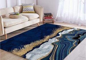 Royal Blue and Gold Rug Blessliving Marble area Rug soft 3d Grey Navy Blue & Gold Marble Floor Mat Modern Printed Design Reversible Large Carpet for Bedroom Kitchen Living …