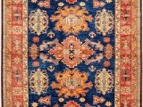 Rug orange and Blue Peach and Navy Geometric Kazak Rug orientalrugs Geometrics