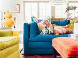 Rugs for Blue sofa Colorful Living Room Blue sofa orange Ottoman Yellow