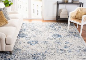 Safavieh Blue and White Rug Safavieh Madison Collection 6’7″ X 9’2″ White / Royal Blue Mad611c Boho Chic Floral Medallion Trellis Distressed Non-shedding Living Room Bedroom …