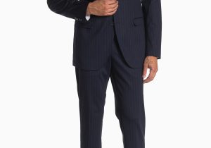 Savile Row Bath Rugs Savile Row Co Navy Pinstripe Two button Notch Lapel Knit Trim Fit Suit