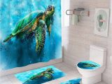 Sea Turtle Bath Rug Sea Turtle Bathroom Sets with Shower Curtain and Rugs and Accessories, Ocean Nautical Shower Curtain with 12 Hooks, Durable Waterproof Fabric Shower …