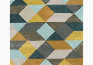 Shavano Hand Tufted Wool Yellow Gold Teal area Rug Blue Wool Geometrical 5 X 8 Feet Hand Tufted Carpet
