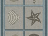 Shell Shaped Bath Rug Howell Muted Beach Squares Seashell Blue Brown area Rug
