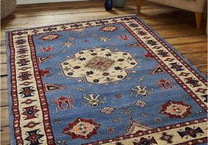 Silk and Wool area Rugs Ops Hand Knotted Afghan Wool and Silk oriental Indoor area Rug, Blue White