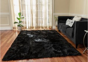 Solid Black area Rug 8×10 Walk On Me 8 X 10 Frieze Faux Fur Black Indoor solid Machine …