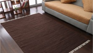 Solid Dark Brown area Rug Hand Woven Flat Weave Kilim Wool 8’x10′ area Rug solid Dark Brown