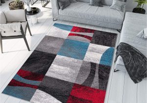 Square area Rugs for Sale Tapiso Jawa Short Pile Rug Designer Grey Red Blue Multicoloured with Abstract Stripes Waves Modern Checked Diamond Square Pattern Perfect Living Room …
