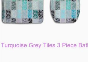 Teal Bath Rug Set Turquoise Grey Tiles 3 Piece Bathroom Rugs Set Bath Rug