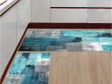 Teal Blue Kitchen Rugs Kitchen Rugs and Mats Non-slip Cushioned Anti-fatigue Kitchen Rug with Runner Set Of 2, Turquoise Grey Modern Abstract Oil Painting Textured Kitchen …