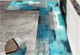 Teal Blue Kitchen Rugs Kitchen Rugs and Mats Turquoise Grey 2 Piece Set Abstract Art Upholstered Anti-fatigue Kitchen Rugs Abstract Modern Art Kitchen Mats for Kitchen and …