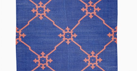 Terracotta and Blue Rug Namoonon Blue & Terracotta Coloured Cotton Dhurrie Rug Mahout Lifestyle