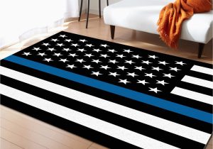Thin Blue Line Rug area Rug Thin Blue Line Flag American Police Flag Honoring Law Enforcement Officers Floor Carpet Low Pile Non-slip Indoor area Rugs for Dining Room …