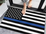 Thin Blue Line Rug Usa Flag Stars Thin Blue Line Welcome Doormats for Entrance,blcak White Stripe Law Enforcement Independence Day Non-slip Indoor Bath Rugs, Rubber …