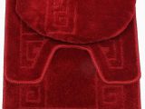 Three Piece Bath Rug Set 3 Piece Bath Rug Set Pattern Bathroom Rug 20"x32" Contour Mat 20"x20" with Lid Cover Burgundy