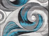 Turquoise and Black area Rug Swirls Abstract Design Modern Contemporary Hand Carved area