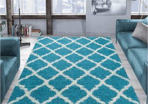 Turquoise Blue area Rugs Ottomanson Shaggy Collection Moroccan Trellis Design 3×5 Indoor Shag area Rug, 3’3″ X 4’7″, Turquoise