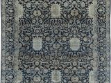 Vintage Blue Persian Rug Antique Persian Kirman Navy Blue and Beige Handwoven Wool