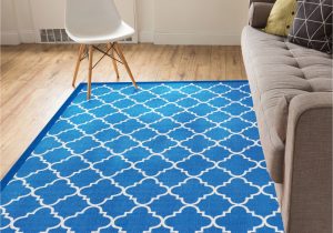 Washable Rubber Backed area Rugs Well Woven Non-skid Slip Rubber Back Antibacterial area Rug Dallas Moroccan Trellis Blue Modern Geometric Lattice Thin Low Pile Machine Washable …