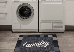 Washing area Rug at Laundromat Ottomanson Laundry Collection Non-slip Rubberback Checkered Border Design 2×3 Laundry Room area Rug/entryway Mat, 26″ X 35″, Black