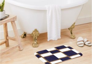 White and Gold Bath Rug Graphic In White Midnight Blue and Gold