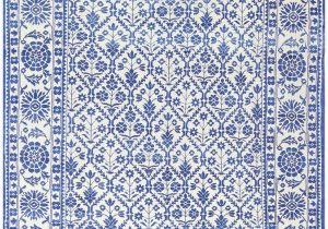 White Rug with Blue Pattern Vintage Blue and White Indian Agra Cotton Rug 48300