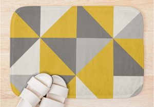 Yellow and Grey Bath Rug Retro Triangle Design In Yellow and Grey Bath Mat