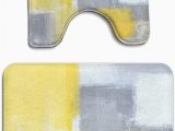 Yellow and Grey Bath Rug White Steady Grey Yellow Abstract Modern 2 Piece Bathroom