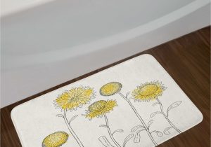 Yellow Gray Bathroom Rugs Hand Yellow Flower Bath Rug