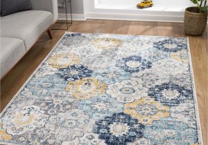 Yellow Gray Blue Rug Molde Abstract area Rug In Blue/mustard Yellow