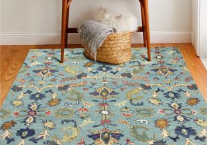 Zosia Hand Tufted Wool Teal area Rug Bashian 3 X 8 Wool Teal Indoor Floral/botanical Runner Rug In the …
